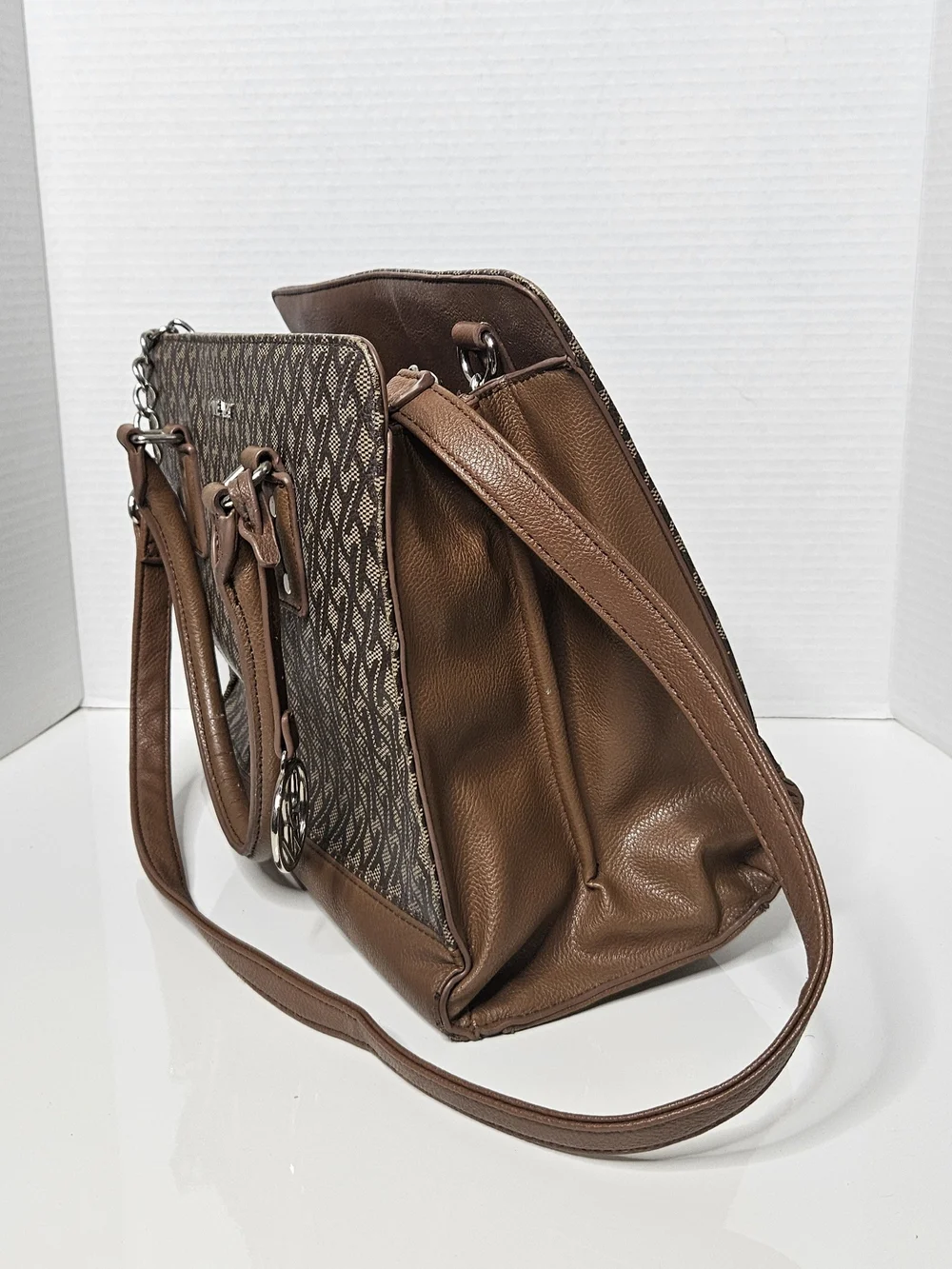Nine West Brown Patterned Satchel Handbag